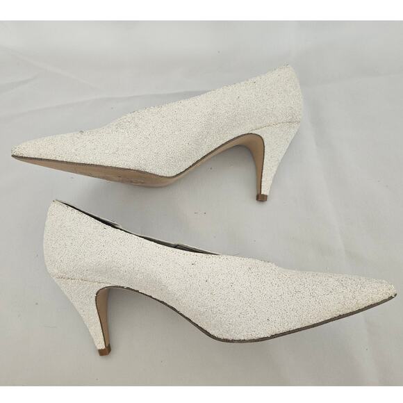 Free People White Glitter Florence Kitten Heel sz 38 Retro Minimalist Wedding - Picture 7 of 8